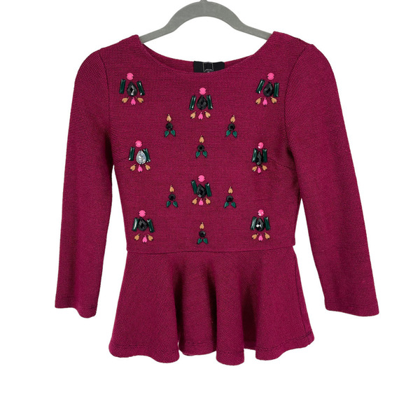 Dolce Vita Sweaters - Anthropologie Dolce Vita Burgundy Beaded Peplum Sweater Size XS